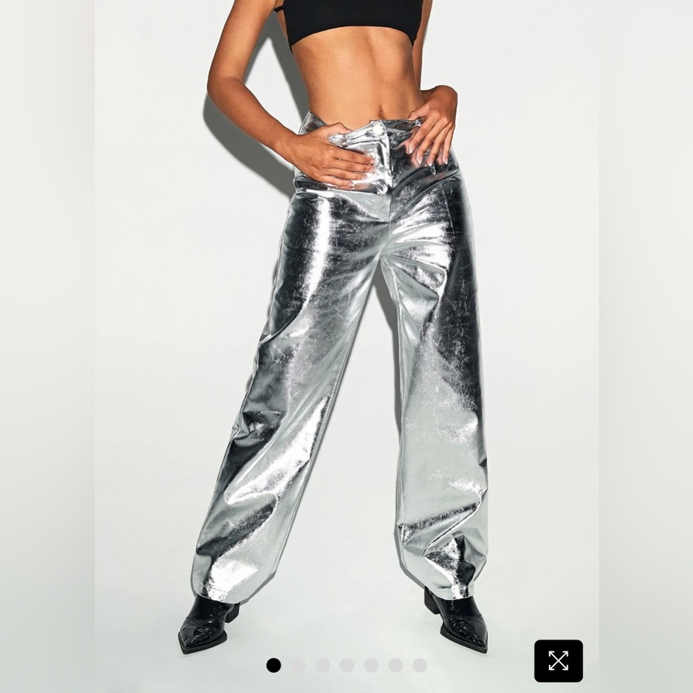 Solado High Waist Leather Silver Straight Pants (NWT)
